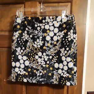 LOFT Outlet Black and White Floral Mini Skirt with Yellow Accents